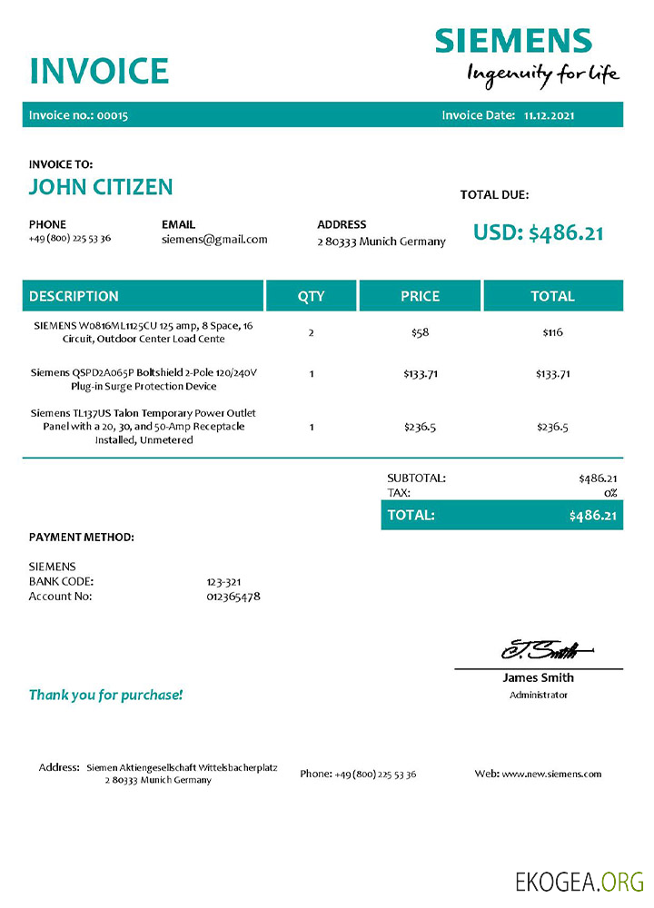 Facture Siemens aux États , Unis